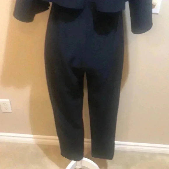 ASOS Navy Split Bell Sleeves Faux Top On/Off Shoulder Zipper Back Jumpsuit-Sz 4 - Picture 8 of 16